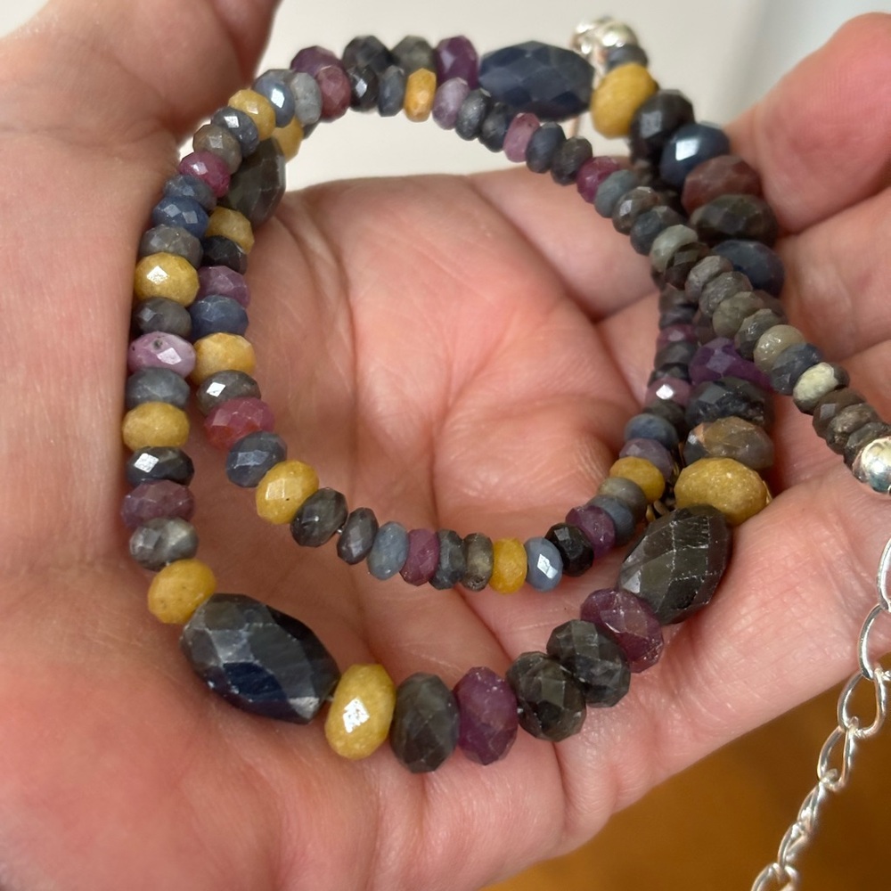 Jay King DTR Multi Sapphire Necklace Faceted Rondelle Corundum Sterling 17”